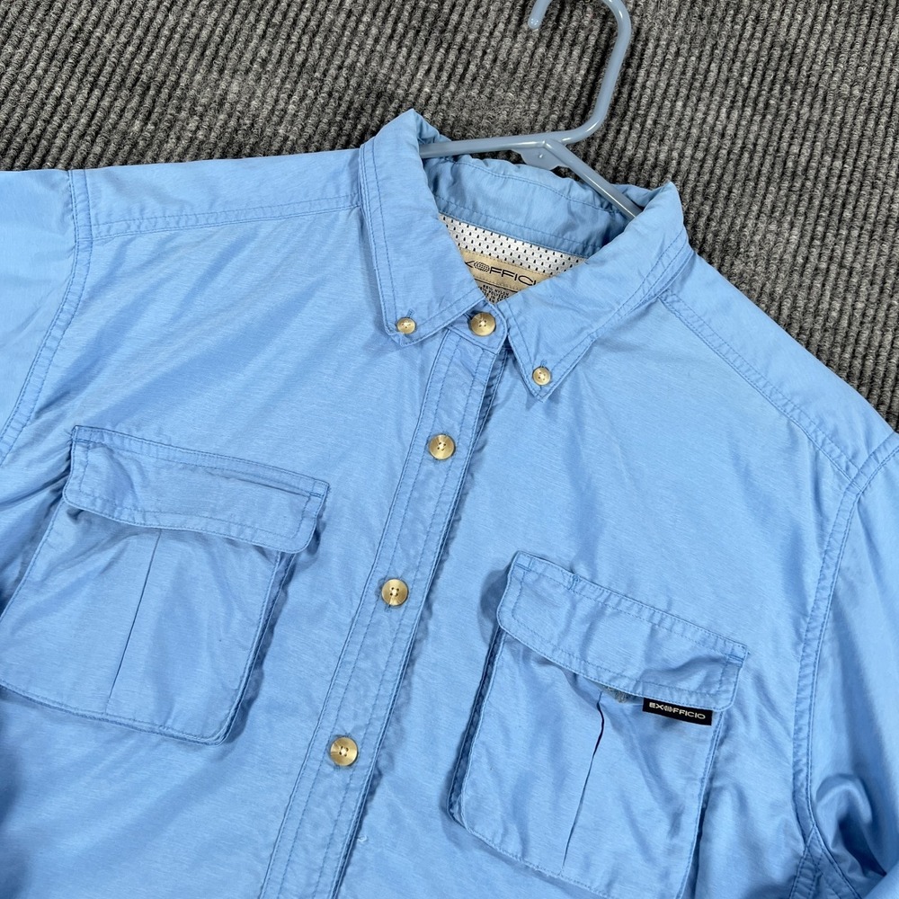 ExOfficio Shirt Womens Medium Blue Long Sleeve Button Up Outdoor Hiking Travel